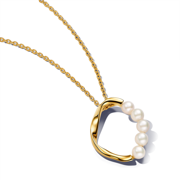 363254C01-60 - Naszyjnik z okrągłą zawieszką o organicznym kształcie i obrabianymi słodkowodnymi perłami hodowanymi 363254C01-60