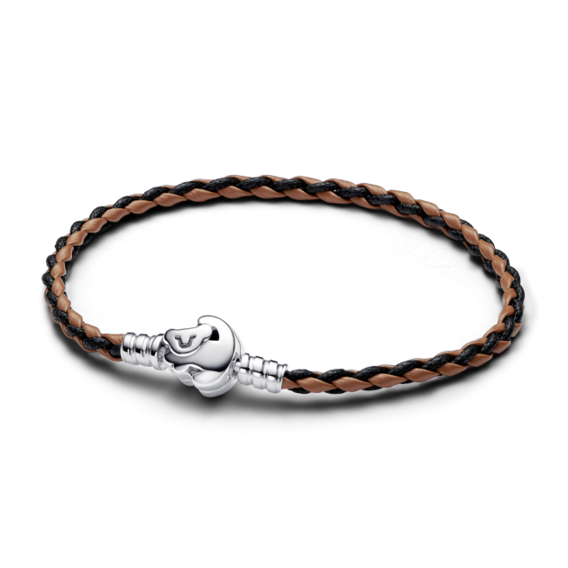 593361C01-S2 - Pleciona skórzana bransoletka Pandora Moments z zapięciem Król Lew Disney 593361C01-S2