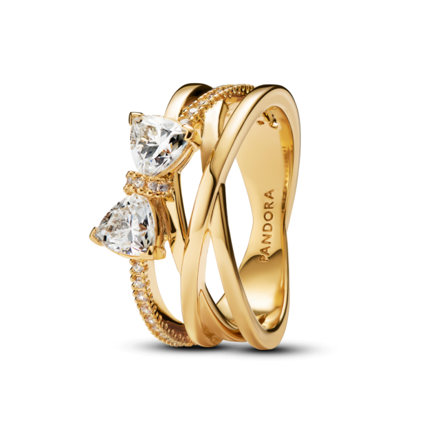 163511C01-52 - Pierścionek ze splecionych pasm z lśniącą kokardą 163511C01-52