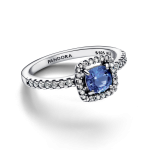 193555C01-52 - Pierścionek z niebieskim kwadratowym kamieniem z lśniącą obwódką 193555C01-52