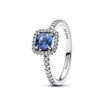 193555C01-54 - Pierścionek z niebieskim kwadratowym kamieniem z lśniącą obwódką 193555C01-54