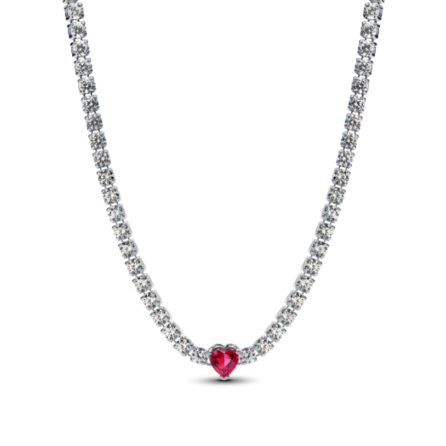 393549C01-40 - Krótki naszyjnik z sercem i lśniącymi kamieniami 393549C01-40