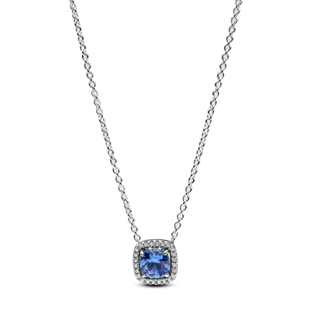 393560C01-45 - Naszyjnik z niebieskim kwadratowym kamieniem w lśniącej obwódce 393560C01-45