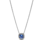 393560C01-45 - Naszyjnik z niebieskim kwadratowym kamieniem w lśniącej obwódce 393560C01-45