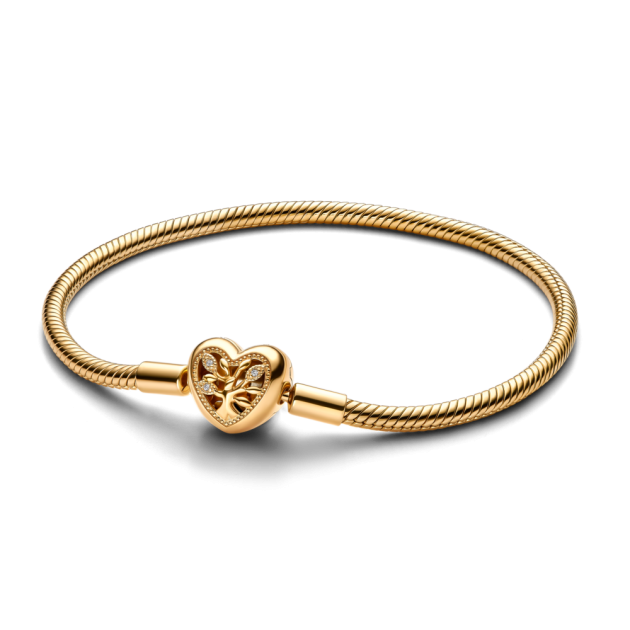 563516C01-18 - Bransoletka o splocie wężykowym z zapięciem w kształcie serca z drzewem rodzinnym 563516C01-18