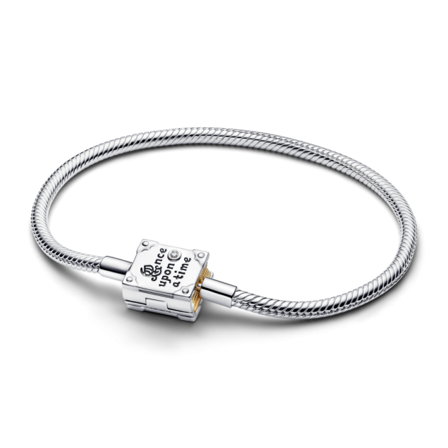 564379C01-17 - Bransoletka o splocie wężykowym z łańcuszkiem i diamentem hodowanym w laboratorium z motywem książki Disney Princess 564379C01-17