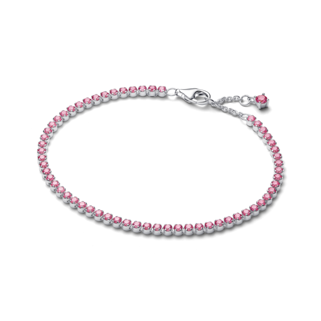 593927C02-20 - Wąska bransoletka tenisowa z różowymi kamieniami-593927C02-20