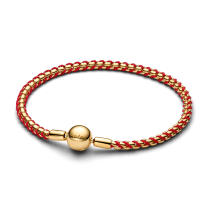 563816C01-17 - Bransoletka o splocie wężykowym przeplatana czerwonym sznurkiem 563816C01-17