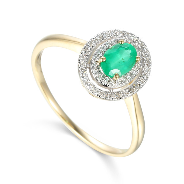 R46247YW H/SI - Pierścionek ze szmaragdem i brylantami R46247YW