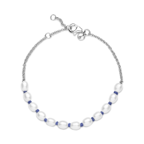 591689C01-16 - Bransoletka łańcuszkowa z hodowlaną perłą słodkowodną i niebieskim sznurkiem 591689C01-16