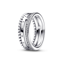 192312C01-60 - Pierścionek pave z logo Pandora Signature i koralikami 192312C01-60