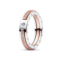 182773C01-56 - Dwutonowy pierścionek pavé z logo Pandora Signature 182773C01-56
