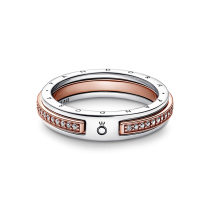 182773C01-60 - Dwutonowy pierścionek pavé z logo Pandora Signature 182773C01-60