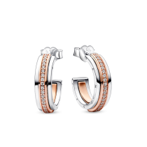 282737C01 - Dwutonowe kolczyki obręcze pavé z logo Pandora Signature 282737C01