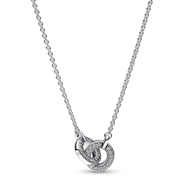 392736C01-45 - Naszyjnik ze splecionymi zawieszkami pavé z logo Pandora Signature 392736C01-45