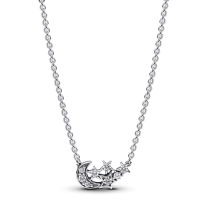 392991C01-45 - Krótki naszyjnik z lśniącym motywem księżyca i gwiazdy 392991C01-45