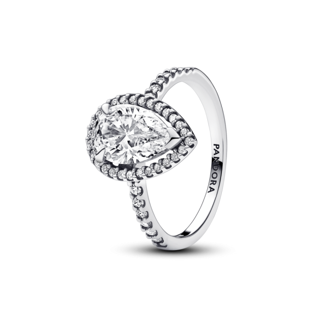 193012C01-48 - Pierścionek ze lśniącym kamieniem w kształcie łezki w obwódce 193012C01-48