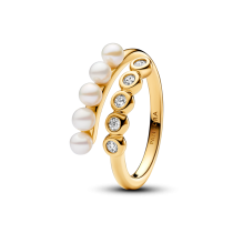 163146C01-52 - Otwarty pierścionek pavé z poddanymi obróbce słodkowodnymi perłami hodowanymi 163146C01-52