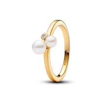 163156C01-58 - Złoty pierścionek z perłami hodowanymi, słodkowodnymi, poddanymi obróbce 163156C01-58