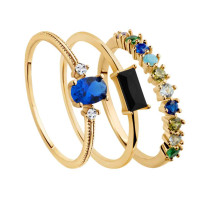 SW-C-000-Z00-PN53097 - Zestaw srebrnych pozłacanych pierścionków z cyrkoniami