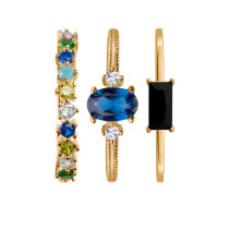 SW-C-000-Z00-PN53097 - Zestaw srebrnych pozłacanych pierścionków z cyrkoniami