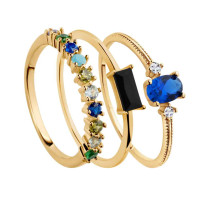 SW-C-000-Z00-PN53097 - Zestaw srebrnych pozłacanych pierścionków z cyrkoniami